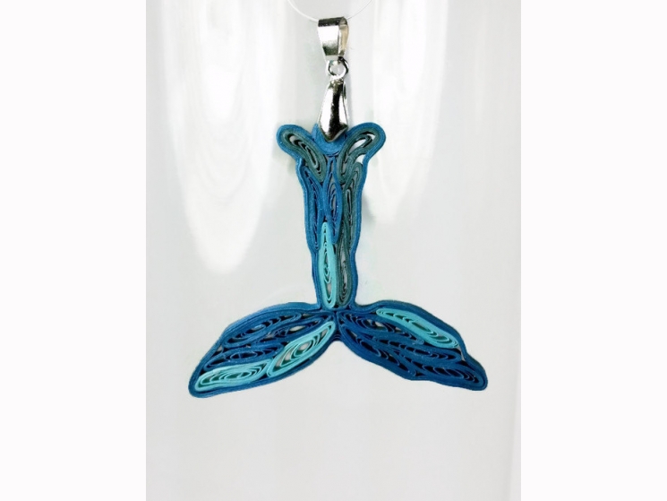 whale tail paper quilled pendant, whale pendant, blue whale jewelry, whale tail