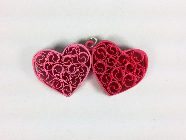 two hearts jewelry set, paper quilling heart, heart earrings, heart necklace