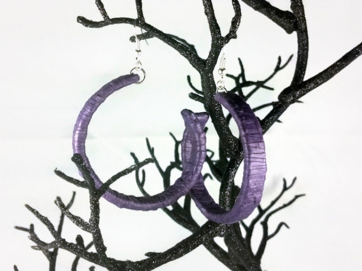paper quill purple earrings, purple earrings, purple hoops, large hoop earrings