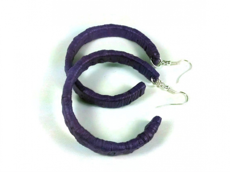 rustic earrings, rustic hoop earrings, purple hoop earrings, paper quill earring