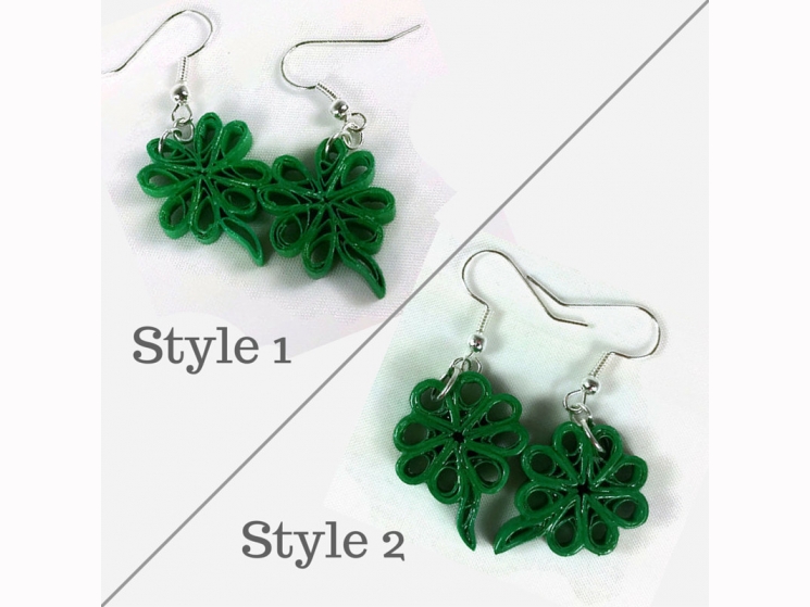 clover earrings, green earrings, green shamrocks, irish jewelry, paper quilling