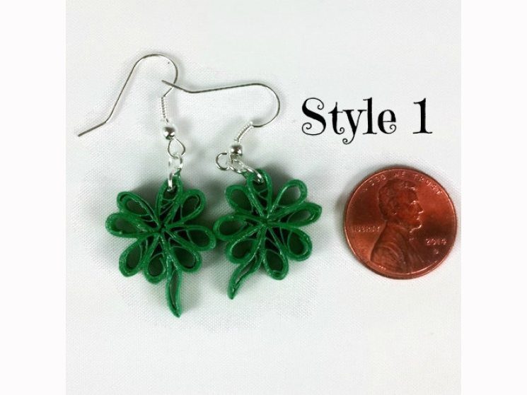quilling shamrocks, quilled clovers, irish jewellery, irish earrings green