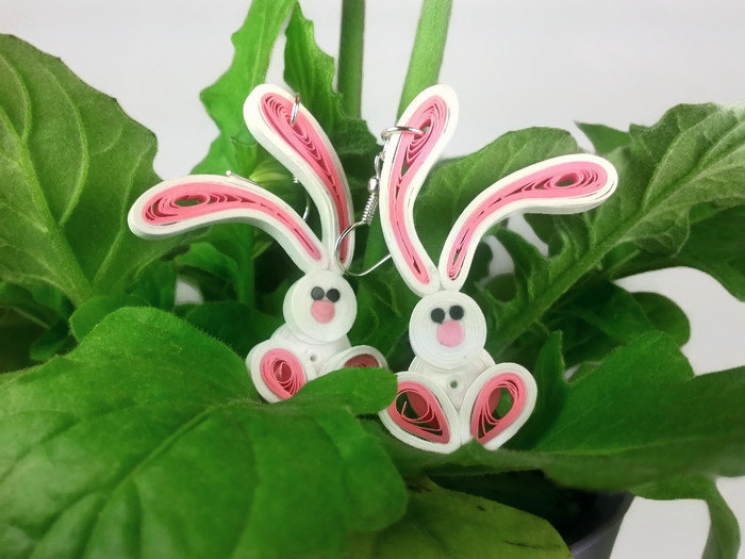 paper quilled earrings, rabbit earrings, bunnies earrings, paper quill jewelry