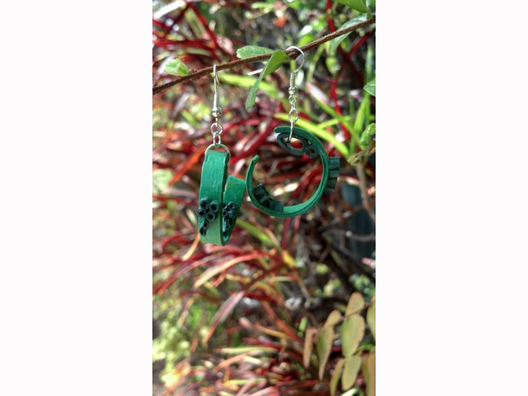 green hoop earrings, open hoops, half hoops, paper hoops, paper earrings