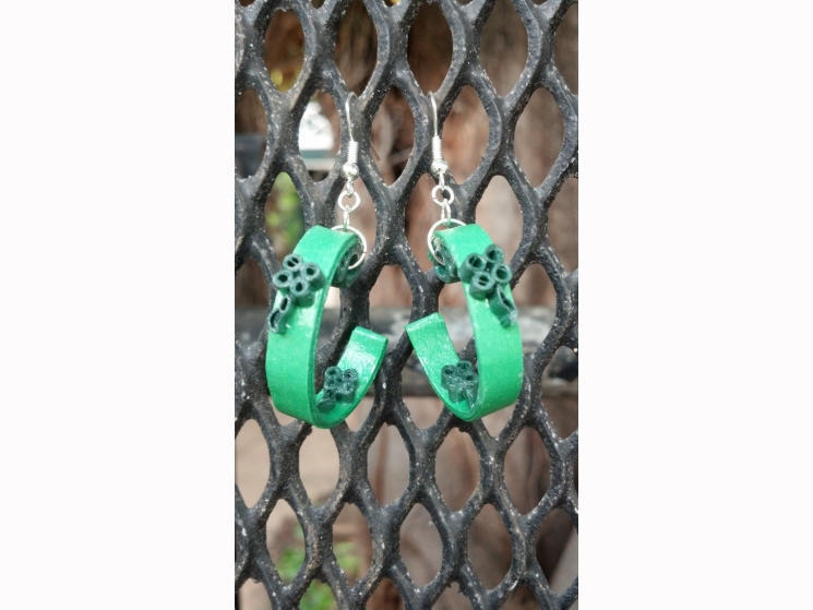 Irish earrings, half hoop earrings, open hoop earrings, quilling shamrocks