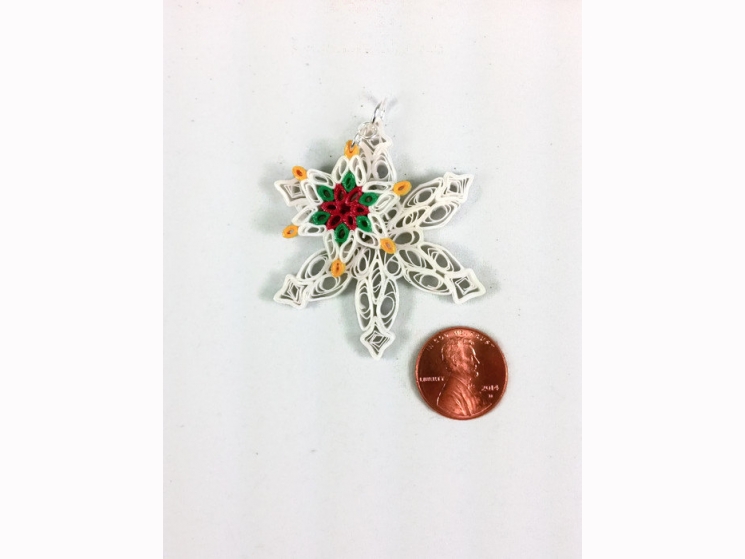 handmade necklace, handmade pendant, handmade snowflake, quilling poinsettia