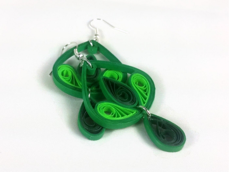 green earrings, green drop earrings, green teardrop earrings, paper earrings