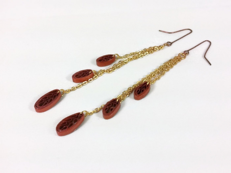 autumn leaf earrings, copper jewelry, paper jewelry, paper quilling earrings