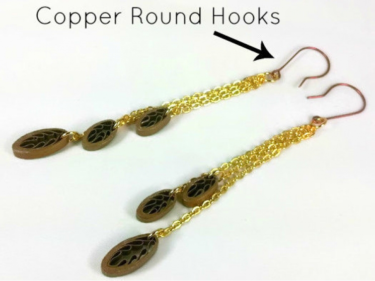 dangle gold chain earrings, copper leaves, eco friendly jewelry, gold earrings