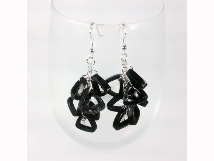 black cluster earrings, modern earrings, black earrings, dangle chain earrings