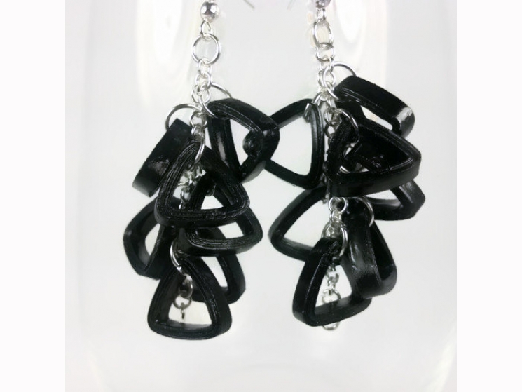 paper earrings, black triangle cluster, wear to work earrings, triangle jewelry