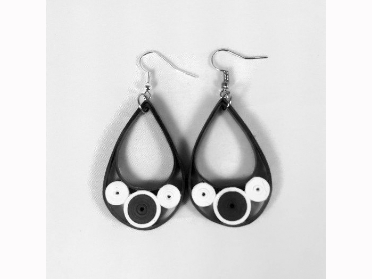 black and white earrings, deco earrings, paper quilling earrings, paper earrings