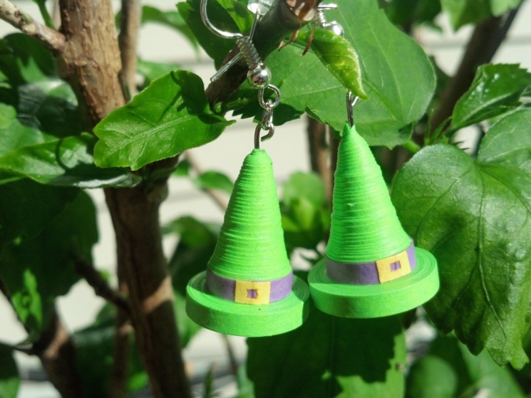 paper quilled earrings, quilling jewelry, witch hats earrings, witch earrings