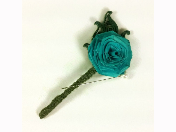 mens wedding flower, turquoise boutonniere, paper wedding flowers, single flower