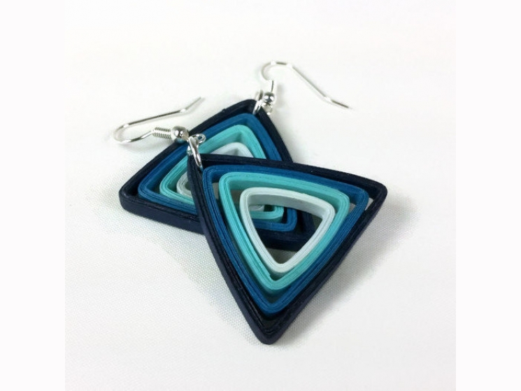 purple triangle, blue triangle, green triangle, geometric earrings, gift idea