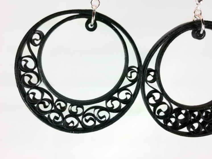 quilling jewelry, paper filigree, large hoops, crescent earrings, dangle hoops