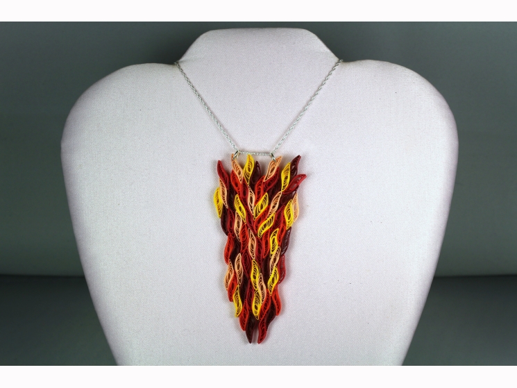 fire necklace, flame necklace, paper quill fire necklace, fire pendant, eco chic