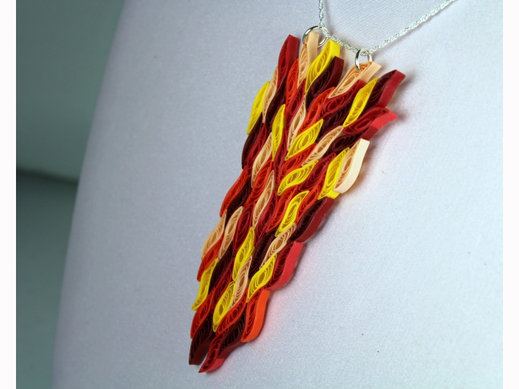 paper quill flame necklace, flame pendant, handmade fire necklace