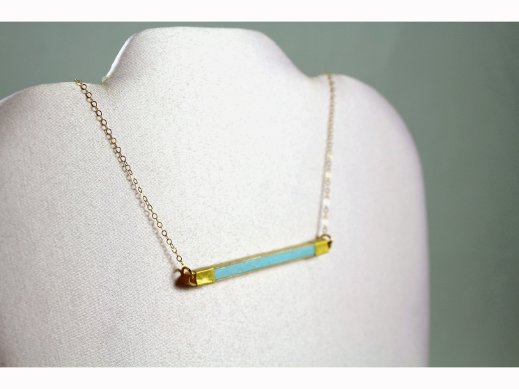 Gold and Turquoise Horizontal Bar Paper Necklace