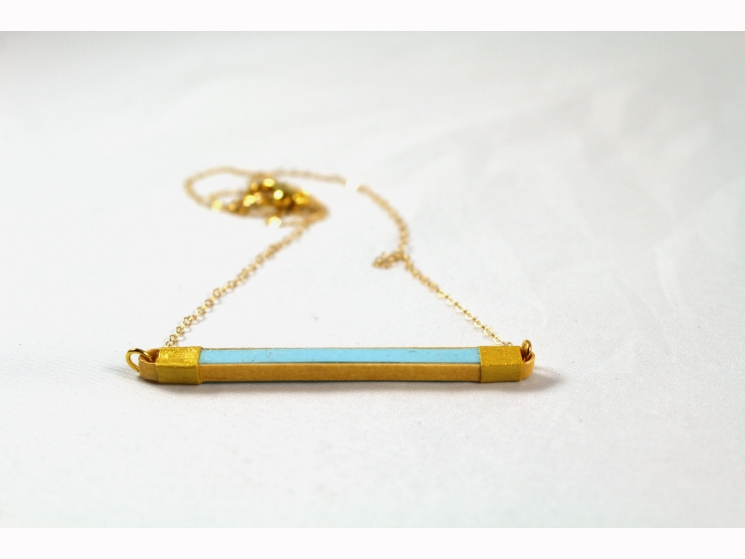 Gold and Turquoise Horizontal Bar Paper Necklace