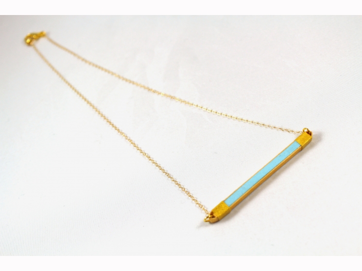 Gold and Turquoise Horizontal Bar Paper Necklace