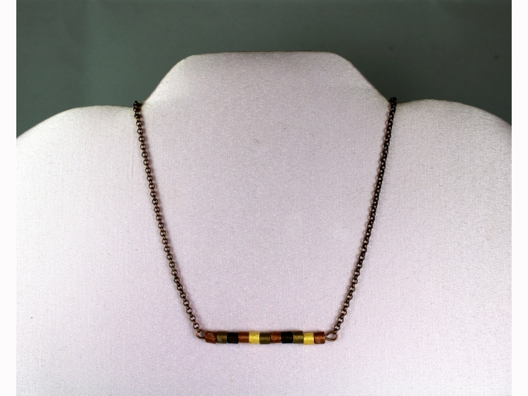 horizontal bar necklace, layering necklace, minimal necklace, copper beads