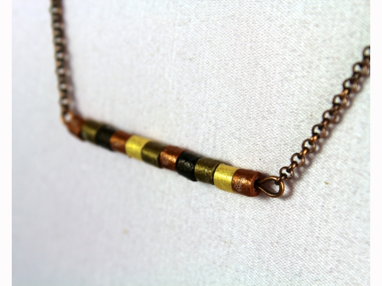 minimalist necklace, paper quill beads, gold beads, copper and gold, for her
