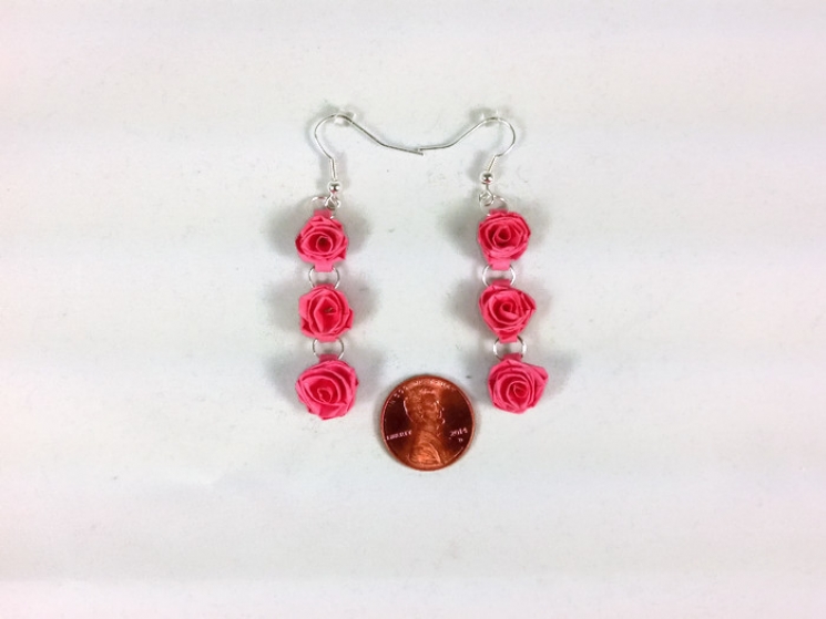 bridesmaid earrings, bridal earrings, lightweight earrings, handmade roses