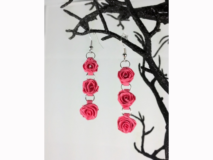 dangle roses, quilled roses, paper rose earrings, paper quilling earrings