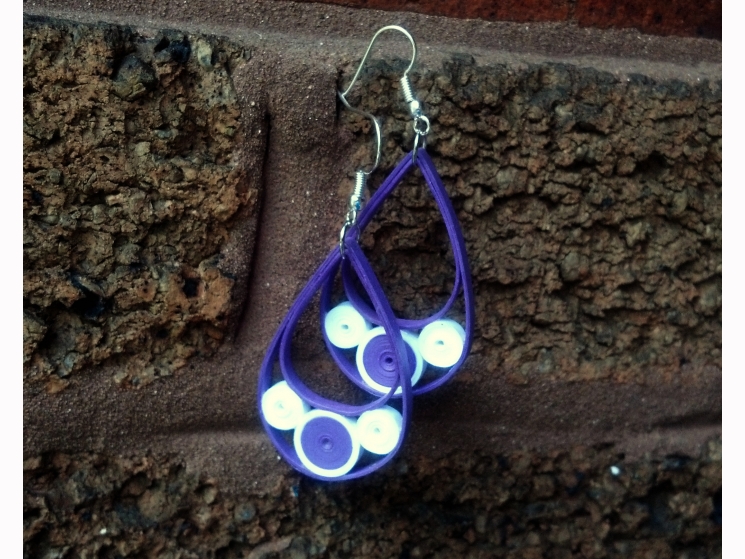 handmade paper earrings, purple earrings, unique earrings, purple dangle earring