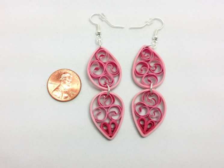 pink dangle earrings, 1st anniversary gift, paper jewelry, pink drop earrings