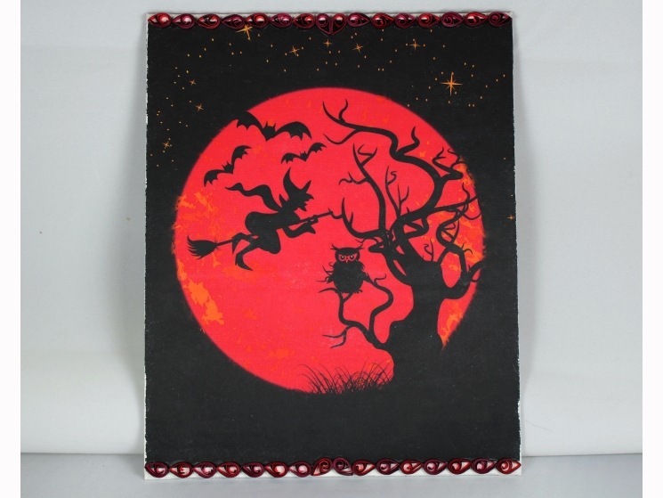 Halloween decoration, red moon, quilling art, Halloween decor, Halloween witch