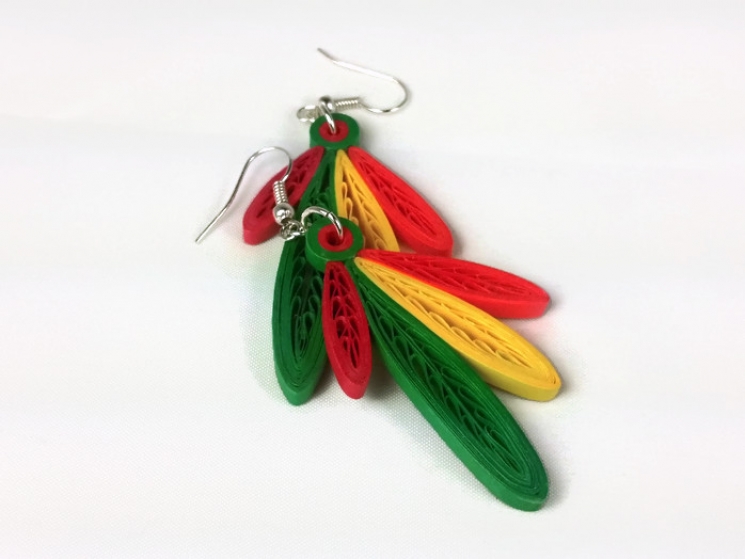 Four Feathers Earrings, Paper Quilling Jewelry, quilling feathers earrings