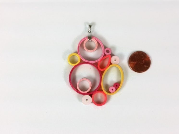 quilled pendant, shades of pink, sunset colors, cool colors, paper anniversary