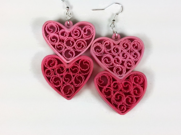 pink heart earring, pink heart necklace, large heart, big heart, handmade heart