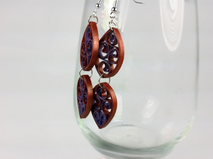 copper dangle, copper earrings, paper quilling earrings, ecofriendly earrings
