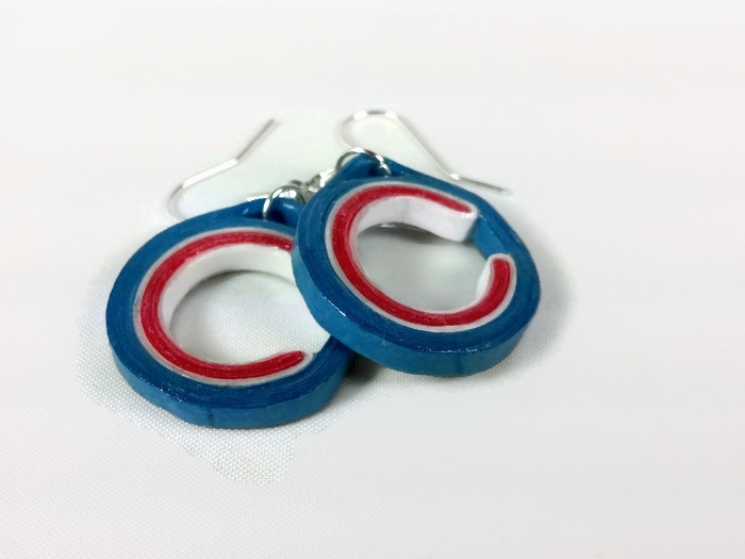 small earrings, letter c, capital c, monogram c jewelry, Chicago pride, baseball