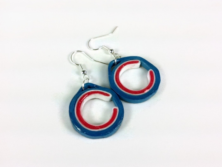 Chicago girl, quilled C, quilling earrings, red white and blue earrings