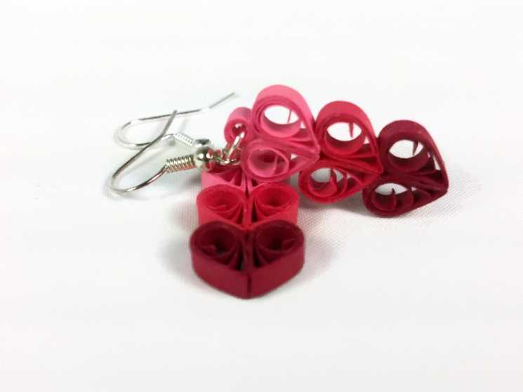 three hearts earrings, paper hearts, ecofriendly paper earrings