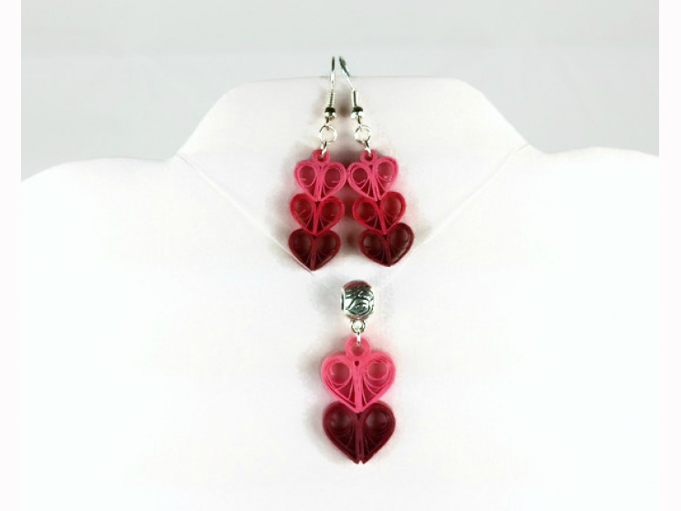 quilling earrings, paper quilled jewelry, quilling pendant, quilling necklace