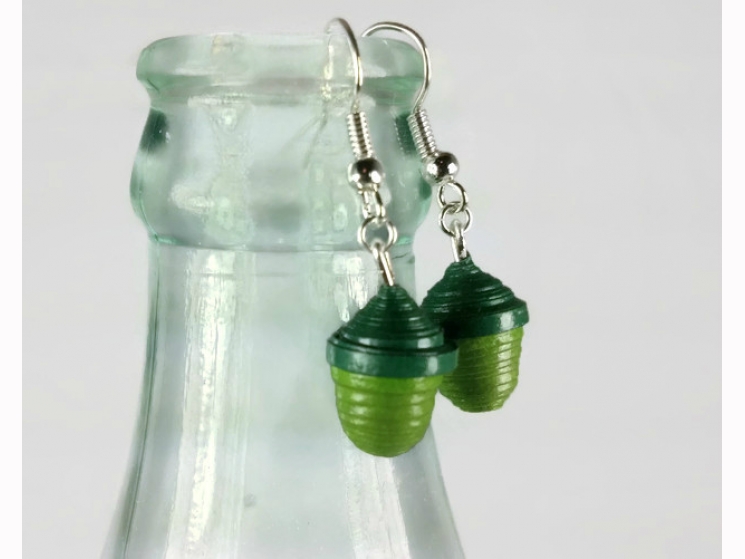 tiny acorn earrings, green acorns, paper quilling earrings, quilling acorns
