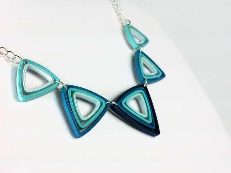 paper quilled necklace, triangle necklace, modern necklace, geometric necklace