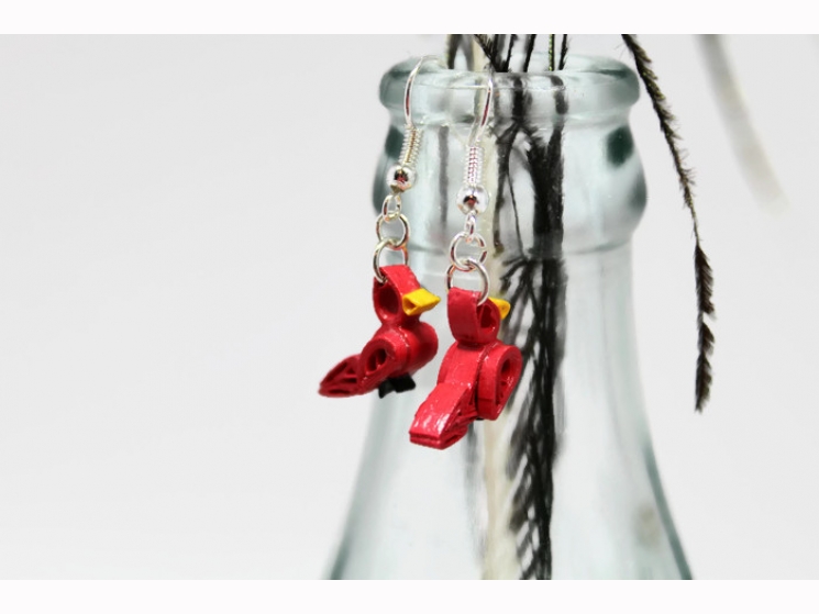 handmade earrings, quilled earrings, paper earrings, paper jewelry, red earrings