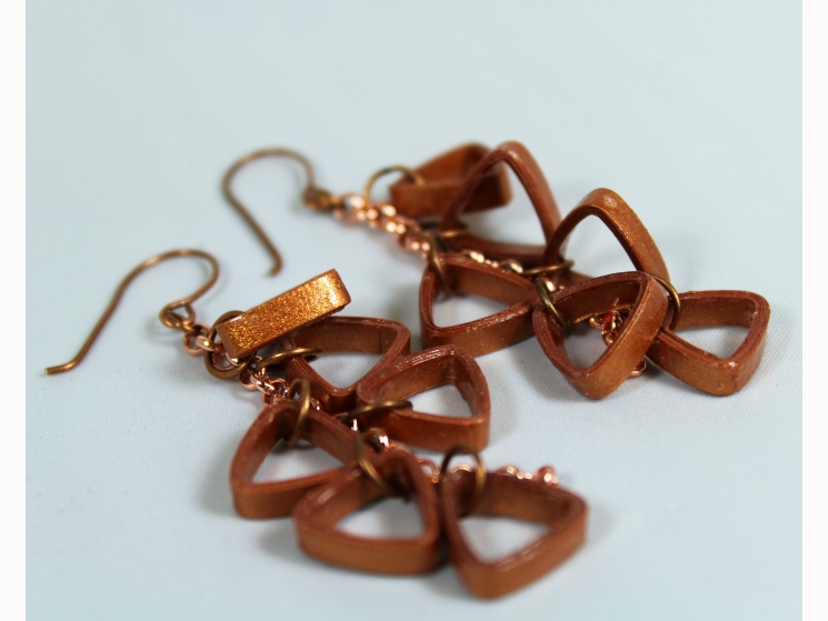 triangle earrings, copper triangles, triangle cluster, geometric earrings