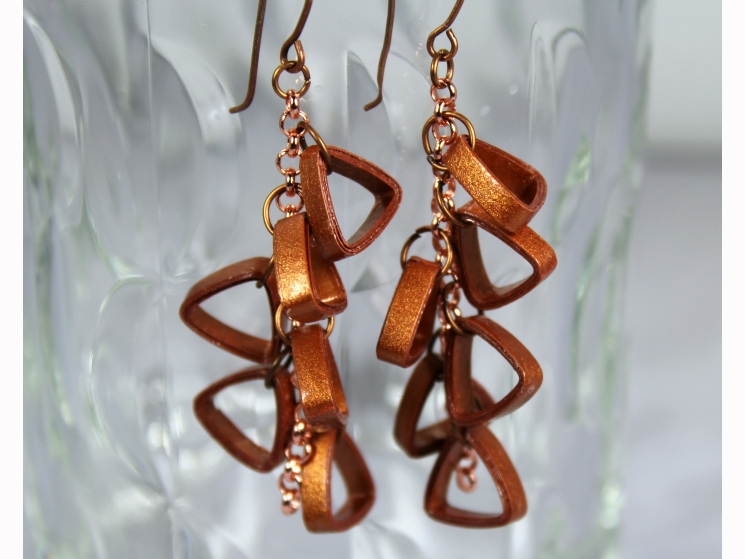 copper jewelry, paper quilling earrings, rose gold chain earrings, chain earring