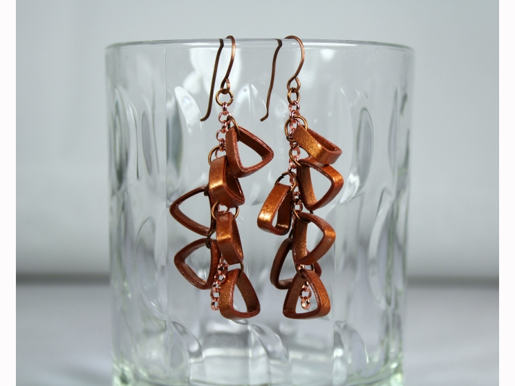 copper cluster earrings, copper earrings, triangle earrings, handmade earrings