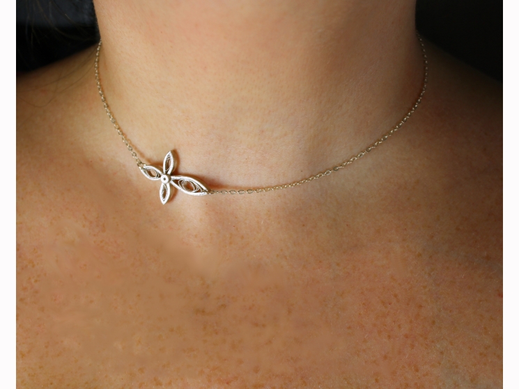 sideways cross necklace, handmade cross, paper quilling cross, womens cross