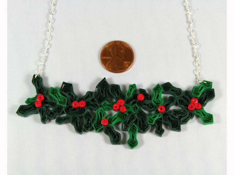 paper necklace, handmade mistletoe necklace, handmade holly necklace