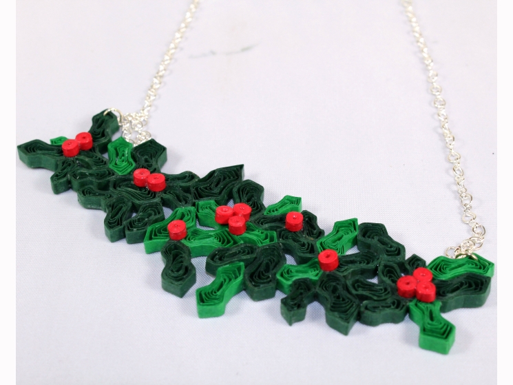 handmade Christmas necklace, holly and ivy necklace, Christmas necklace