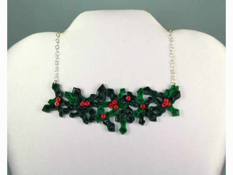 mistletoe necklace, quilling necklace, paper quill necklace, paper quill jewelry